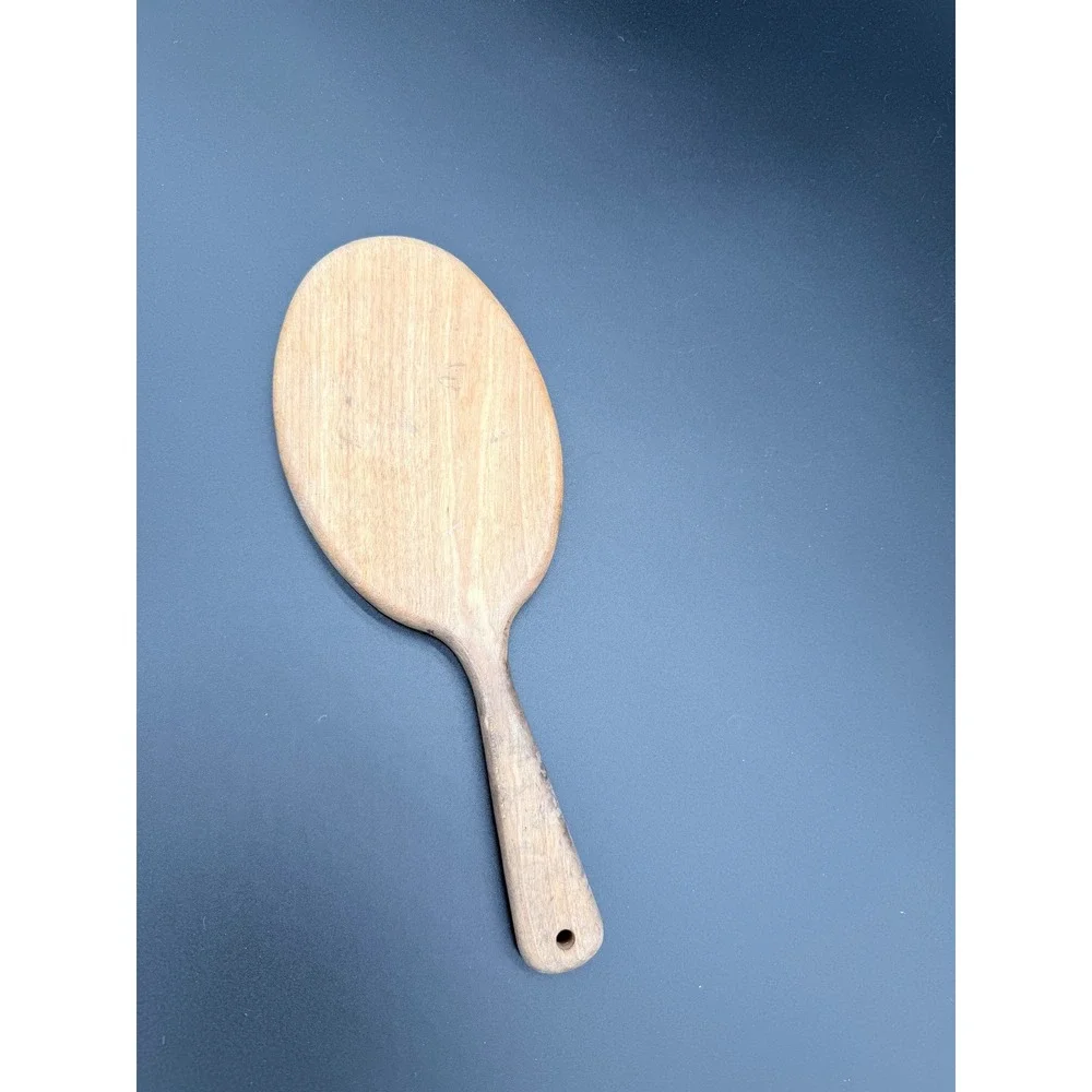 Vintage Handheld Wood Mirror Oval Natural Grain Vanity Hand Mirror Brown